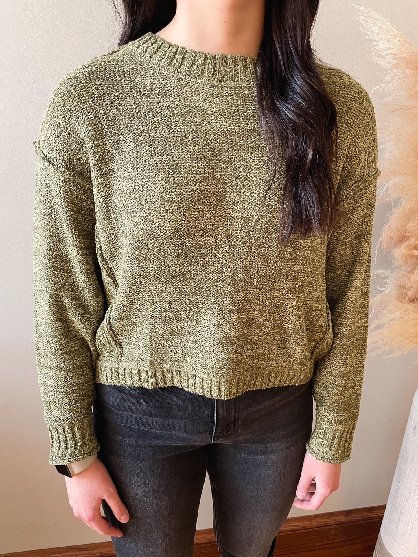 Kennedy Olive Exposed Seam Sweater