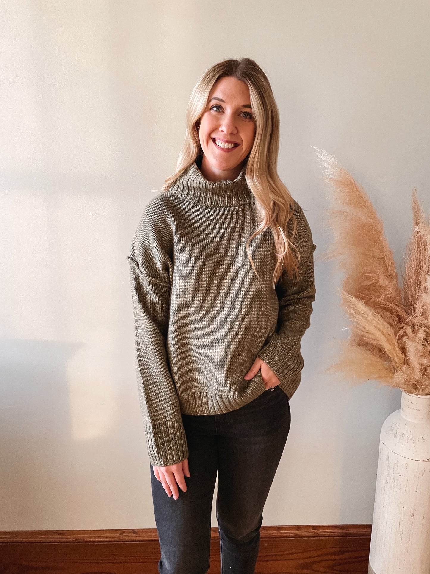 Greta Khaki Fringe Sweater