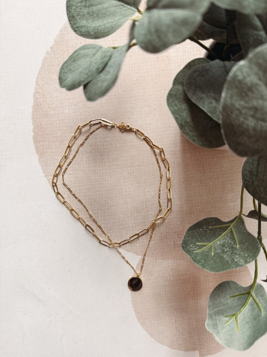Layered Chain Circle Disc Pendant Necklace