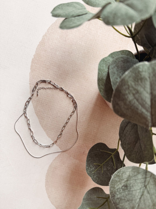 Double Chain Layered Necklace- Silver