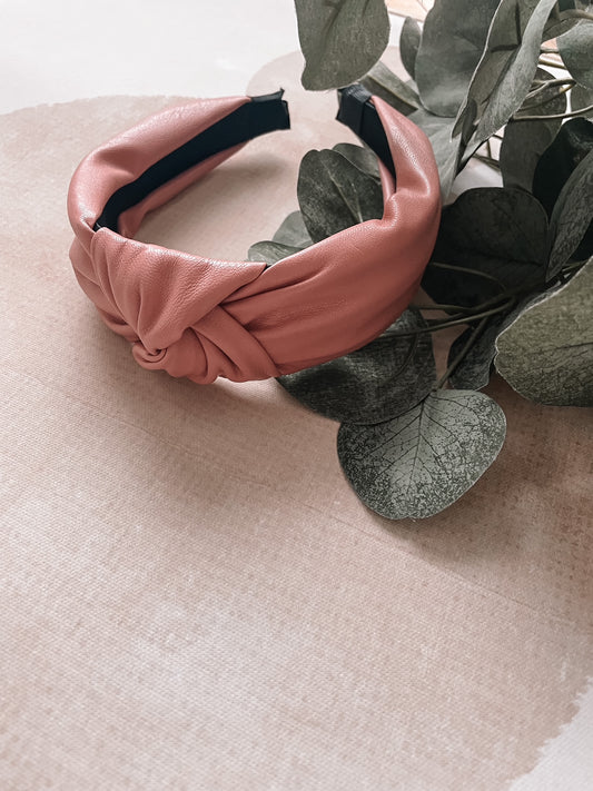 Pink Leather Knotted Headband