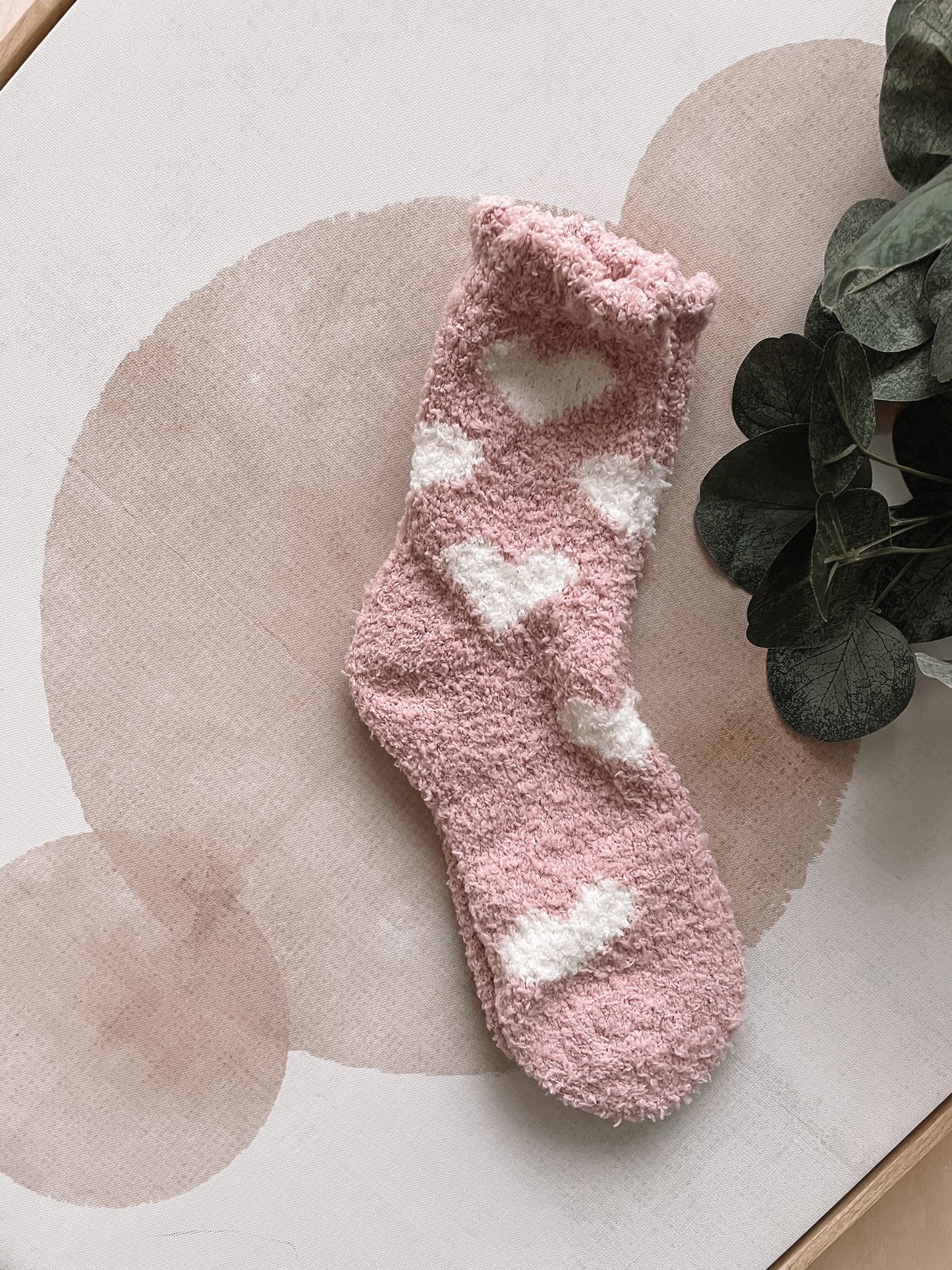 Pink Fuzzy Heart Socks