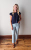 Sharon Navy Lace Trim Blouse