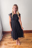 Ava Black Smocked Midi Dress