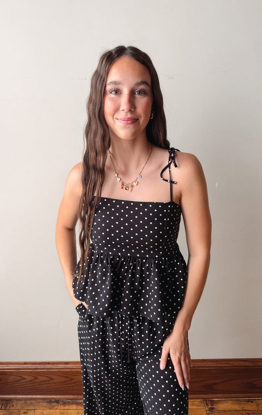 Teagan Black + White Dot Top