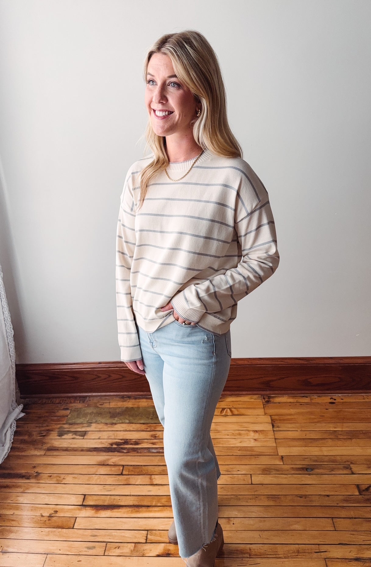 Camden Cream + Mint Lightweight Sweater