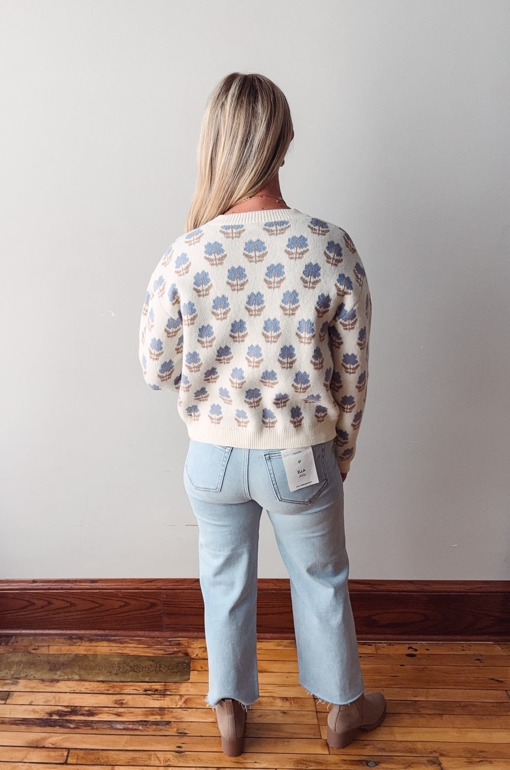 Megan Cream + Blue Floral Cardigan