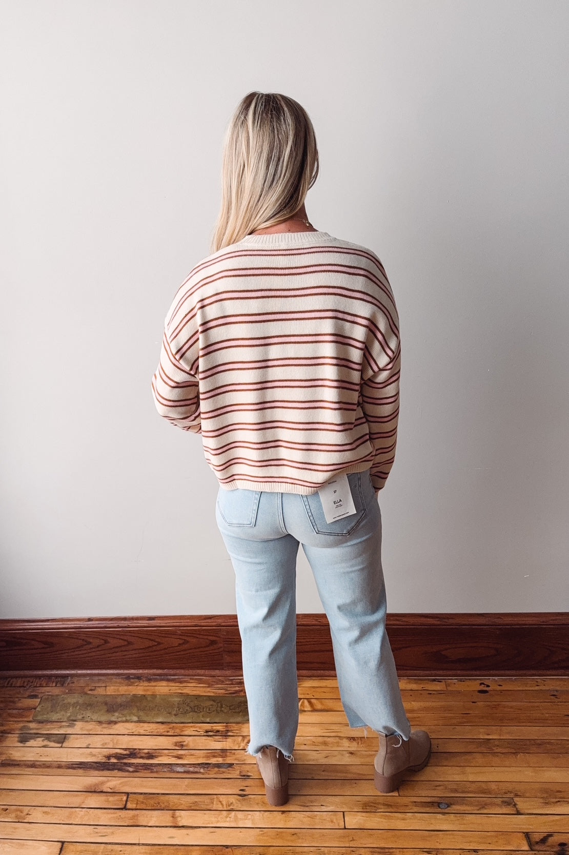 Camel + Pink Striped Sweater