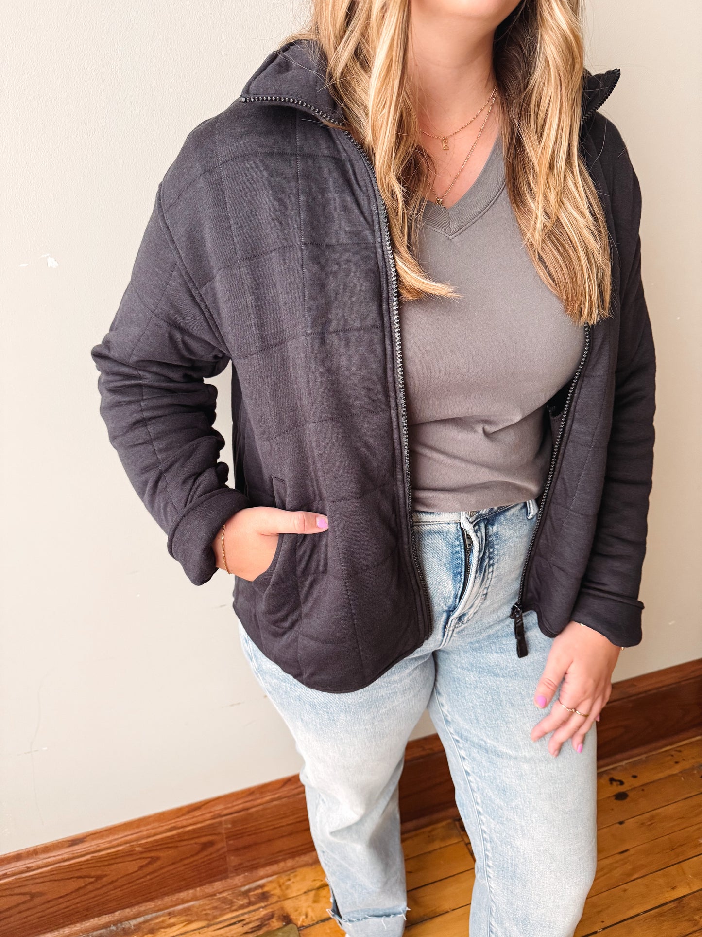 Indiana Quilted Jacket - Black Heather