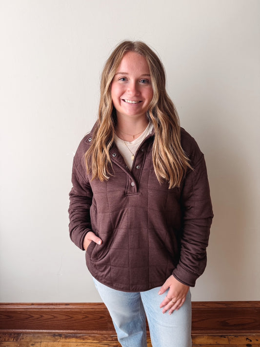 Indiana Quilted Pullover - Coffee Heather