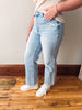 High Rise Distressed Crop Slim Wide Jeans