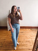 Striped Mock Neck Short Sleeve - Mocha