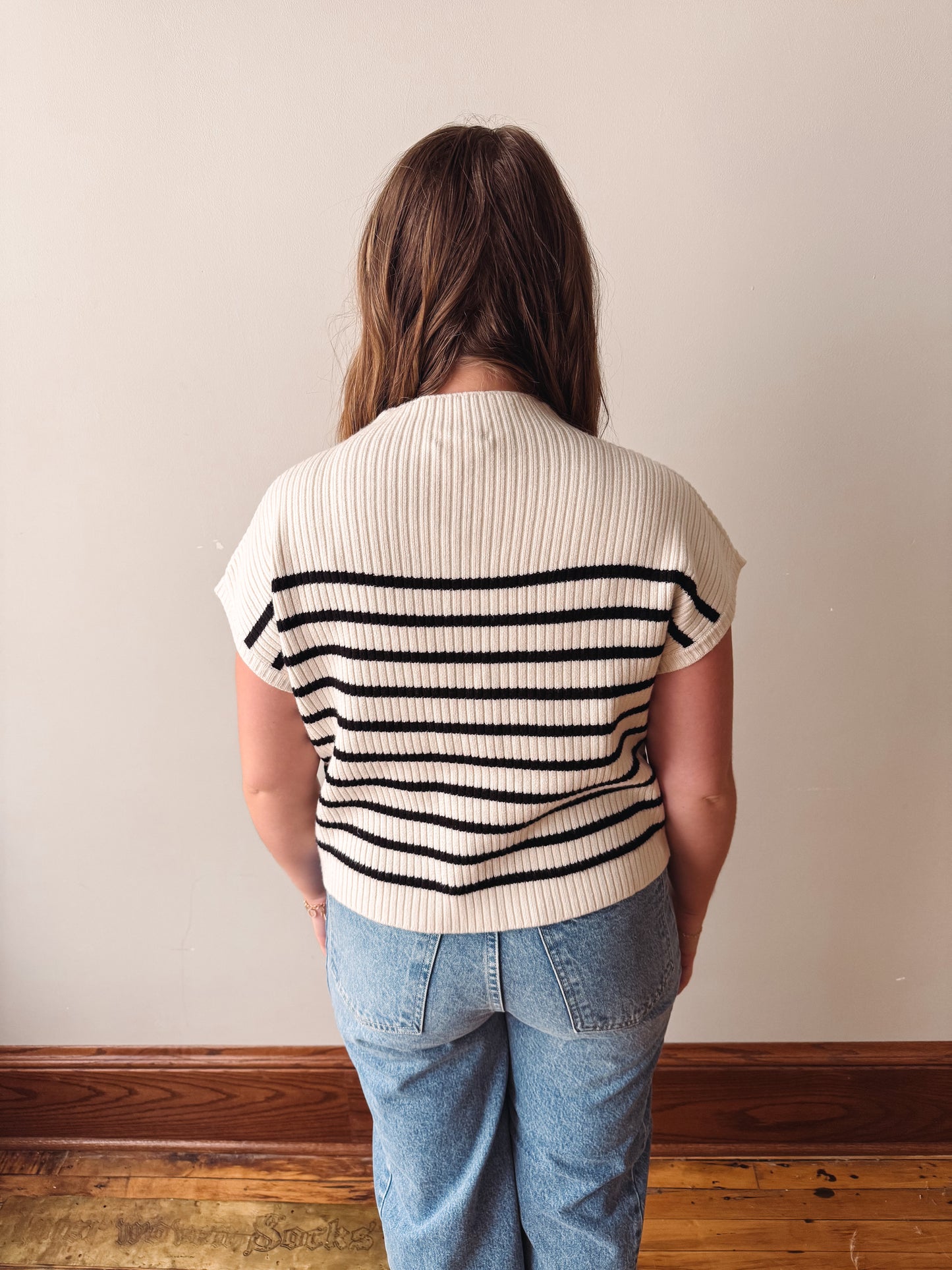 Striped Mock Neck Short Sleeve - Ivory