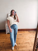 Short Sleeve Mock Neck Pocket Sweater - Cream