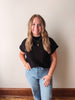 Short Sleeve Mock Neck Pocket Sweater - Black