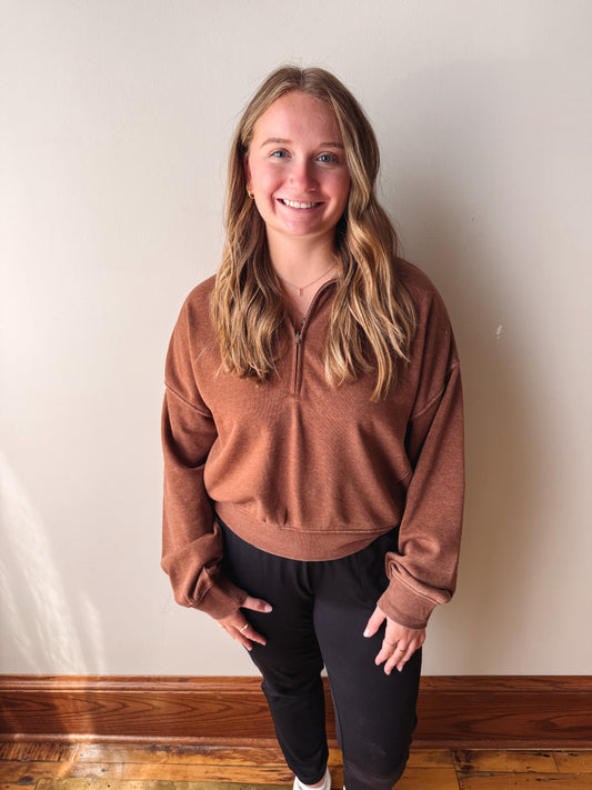 Sadie Half Zip Sweatshirt - Chestnut