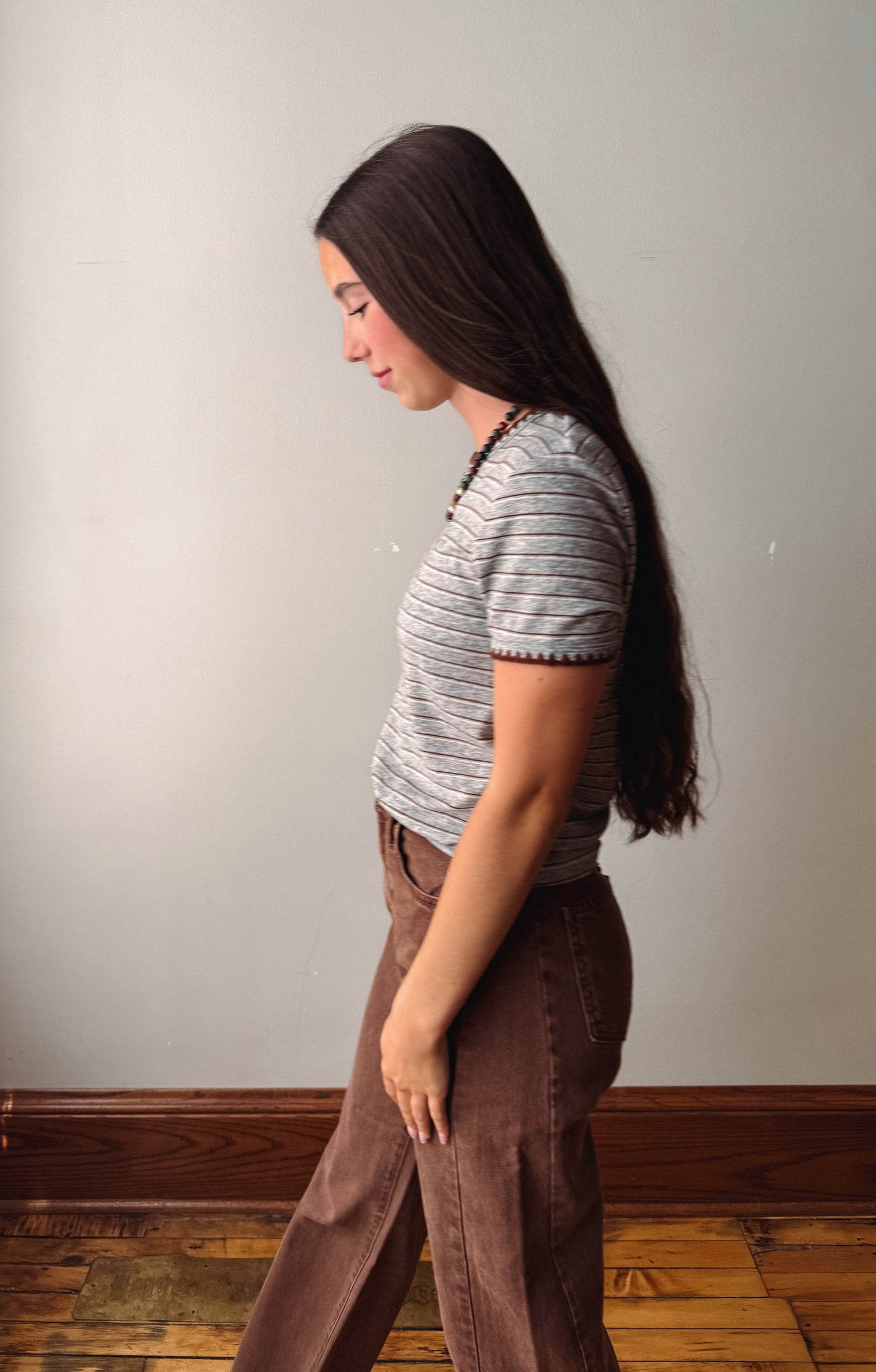 Grey Short Sleeve Stitch Top