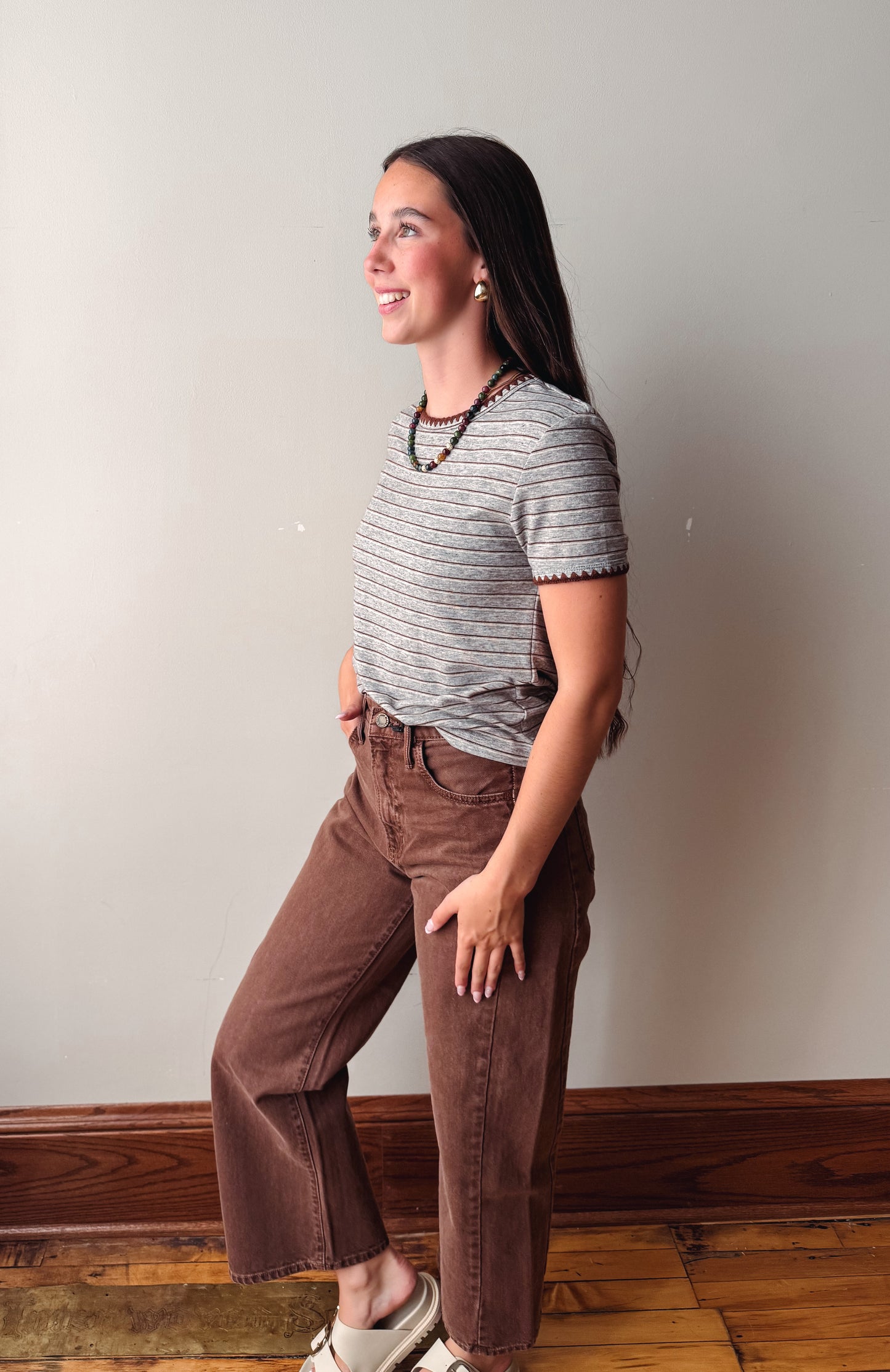 Grey Short Sleeve Stitch Top