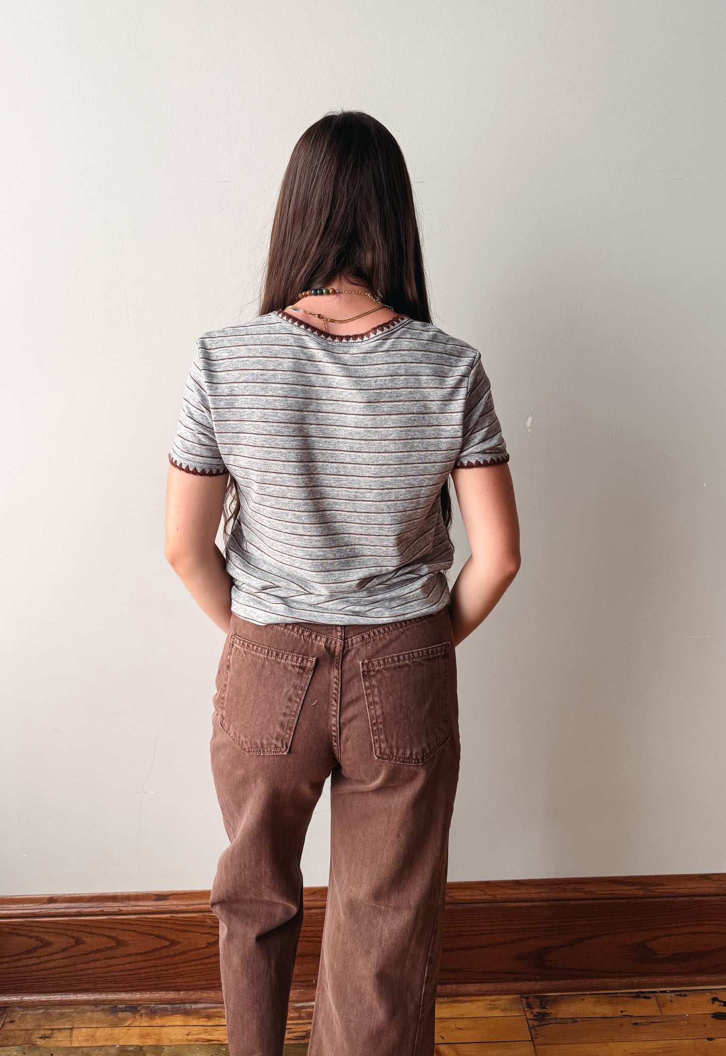 Grey Short Sleeve Stitch Top