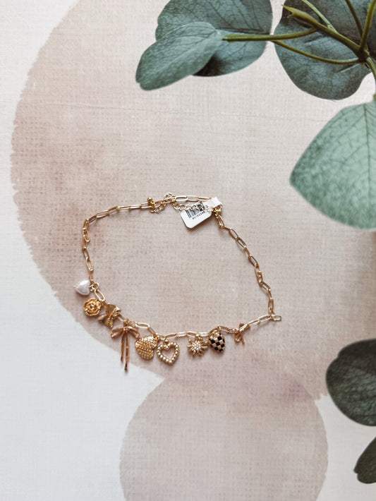 Heart + Rhinestone Charm Necklace