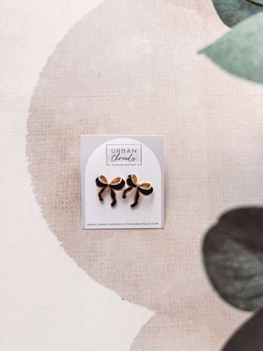 Black Enamel Bow Earrings