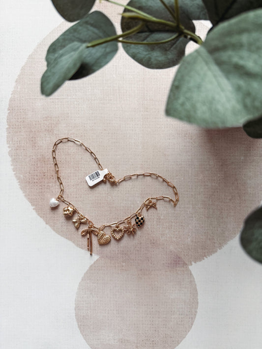 Checkered Bow Charm Necklace