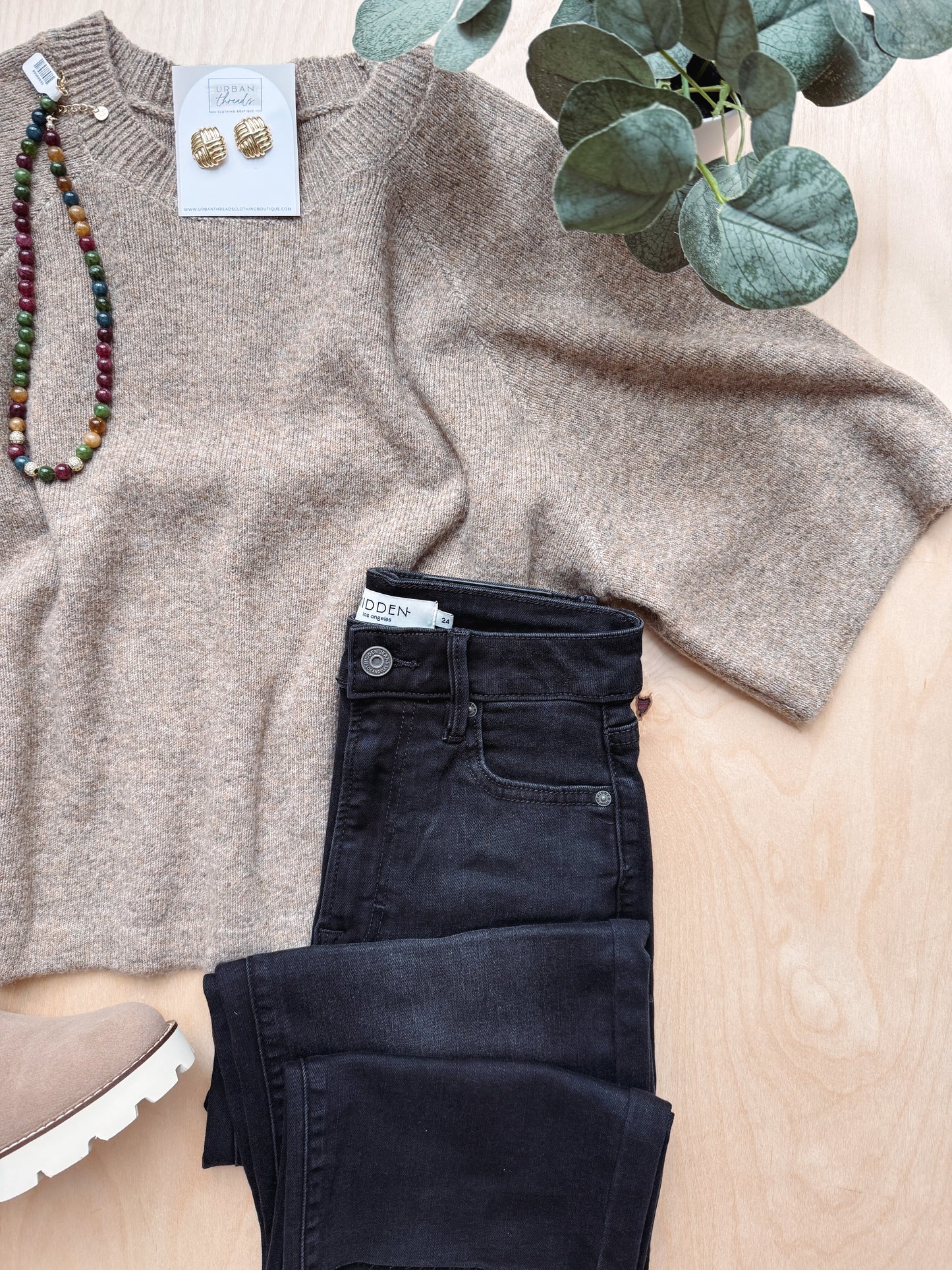 Short Sleeve Taupe Sweater