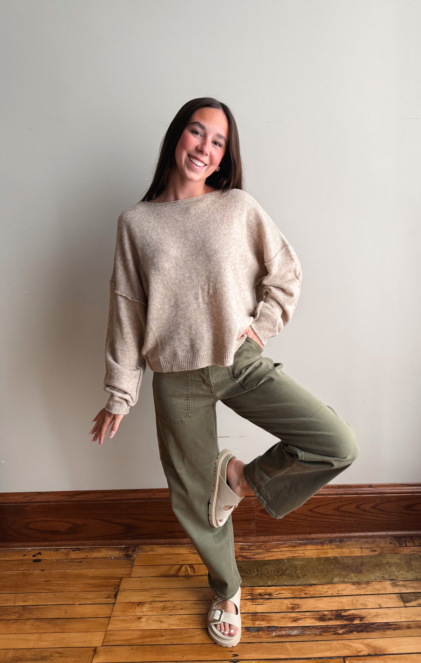Olive Utility Barrel Jeans