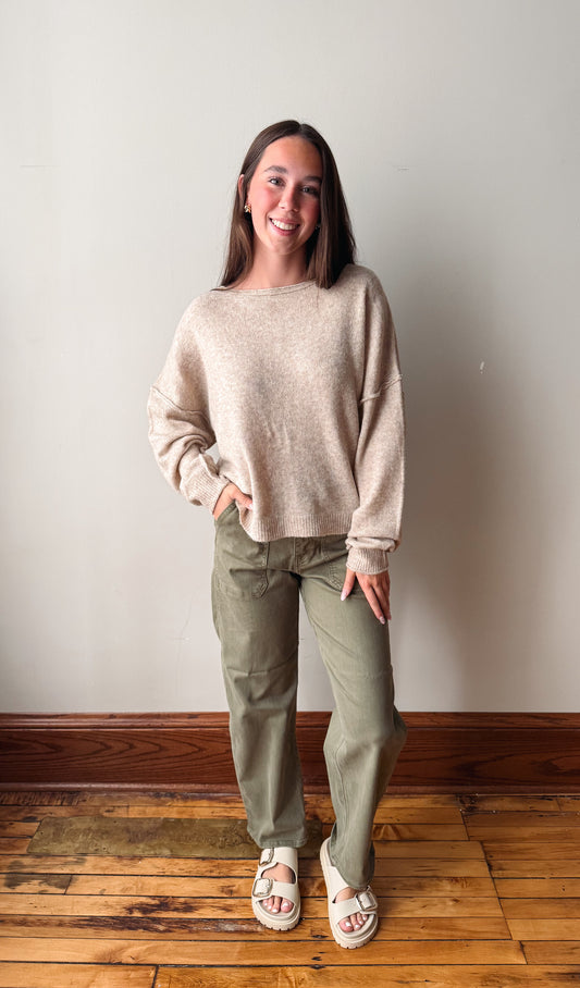 Olive Utility Barrel Jeans
