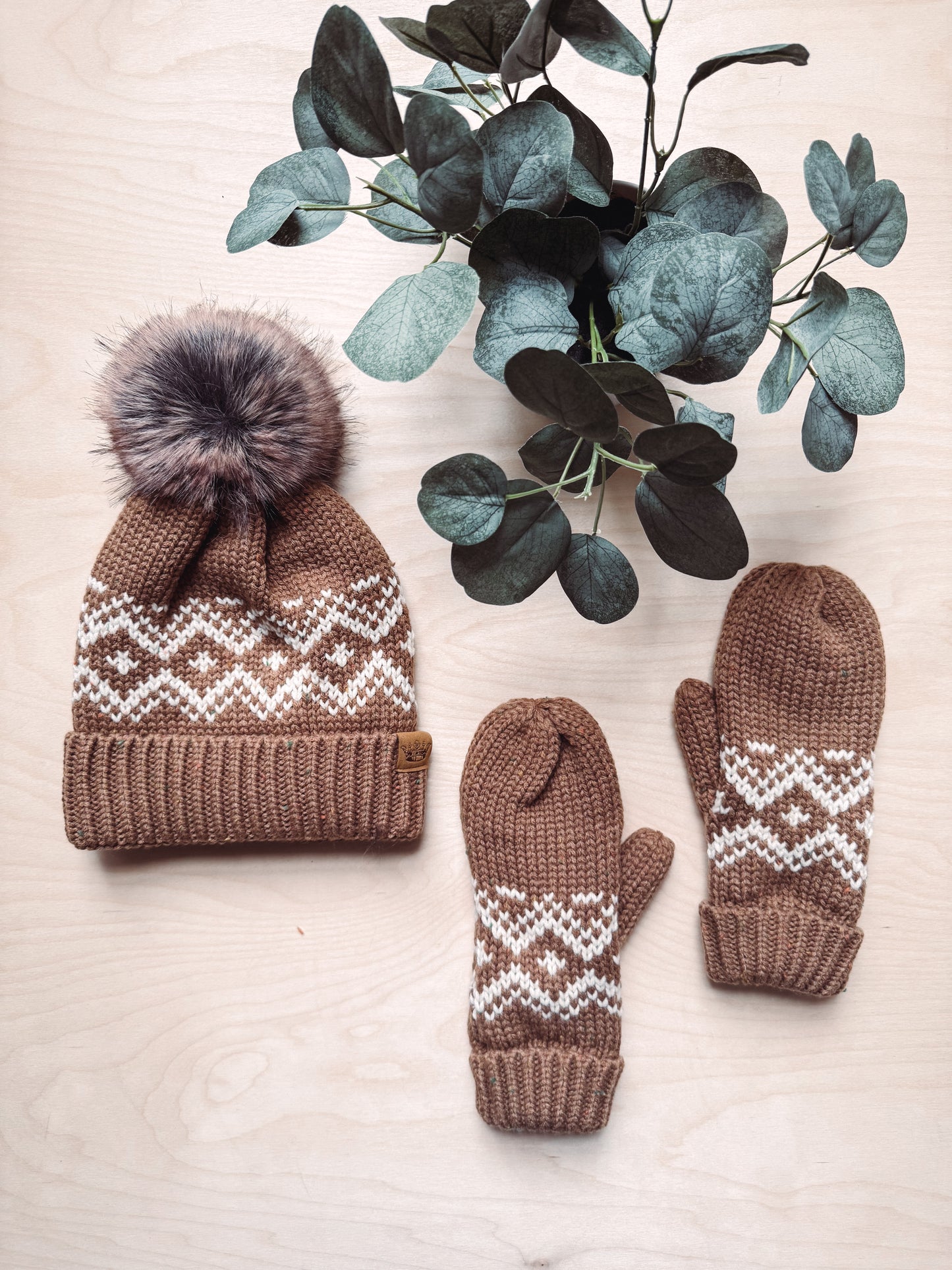 Brown + Speckled Patterned Pom Hat