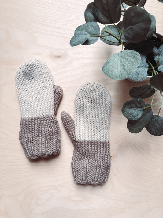 Beige + Taupe Color Block Knit Mittens