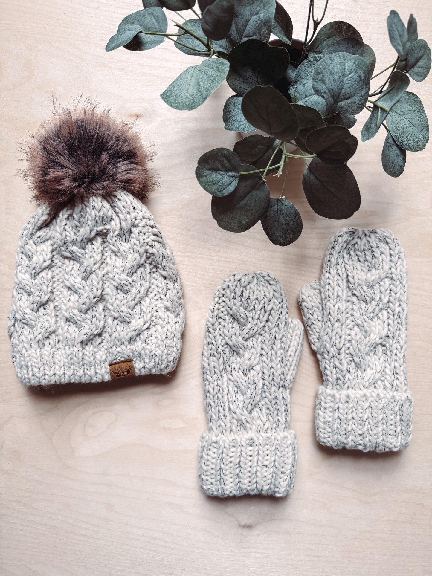 Beige Cable Knit Mittens