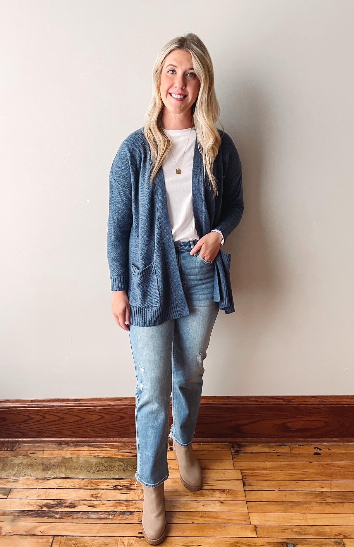 Indigo Waffle Cardigan