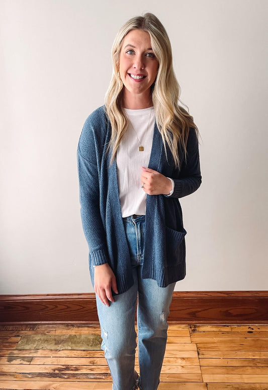 Indigo Waffle Cardigan