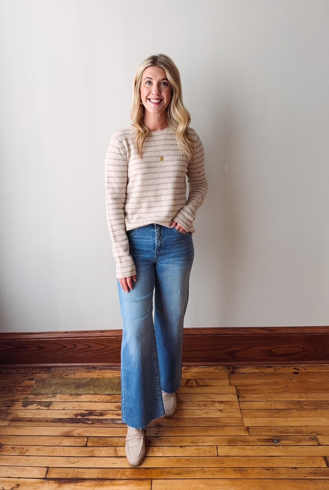 Inez Oatmeal Striped Sweater
