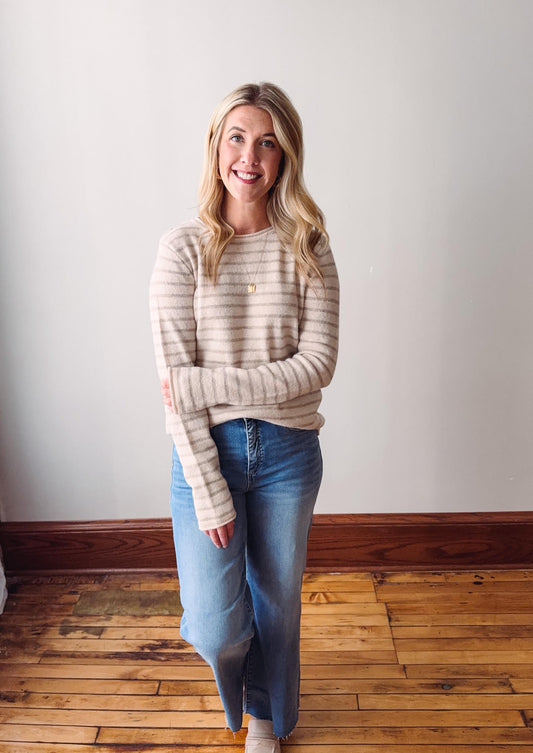 Inez Oatmeal Striped Sweater