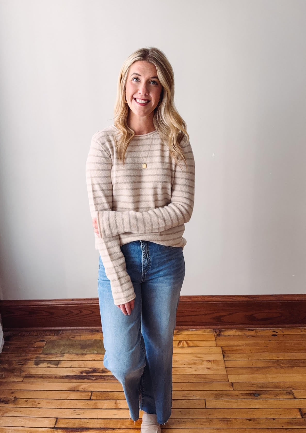 Inez Oatmeal Striped Sweater