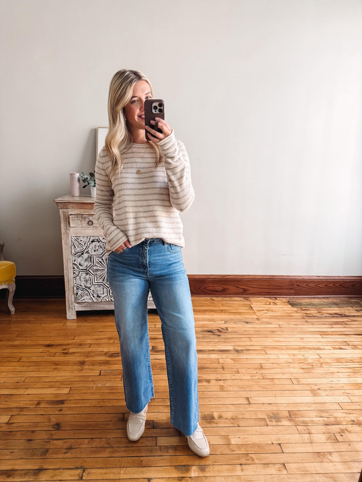 Inez Oatmeal Striped Sweater