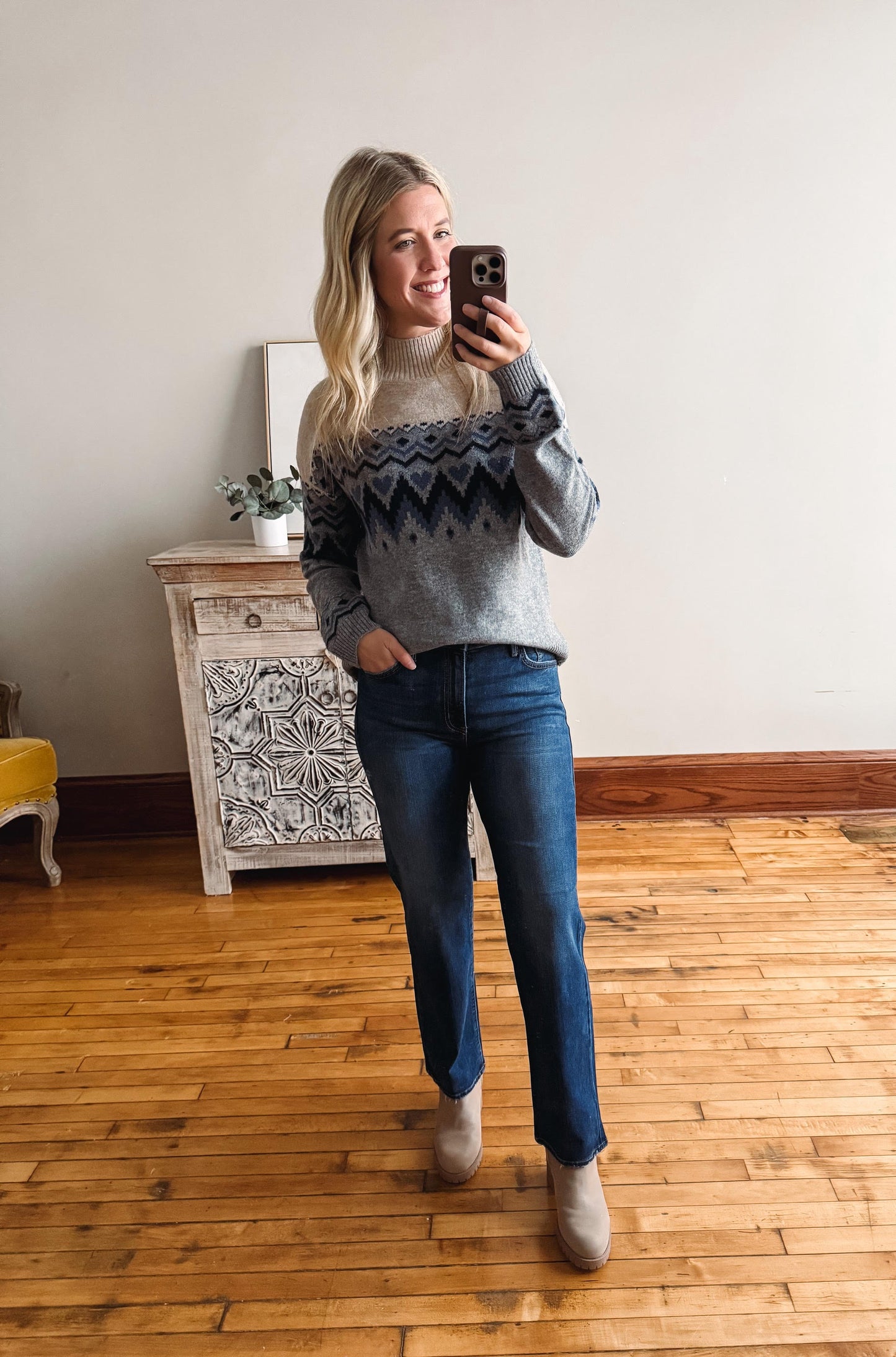 January Patterned Mock Neck Sweater