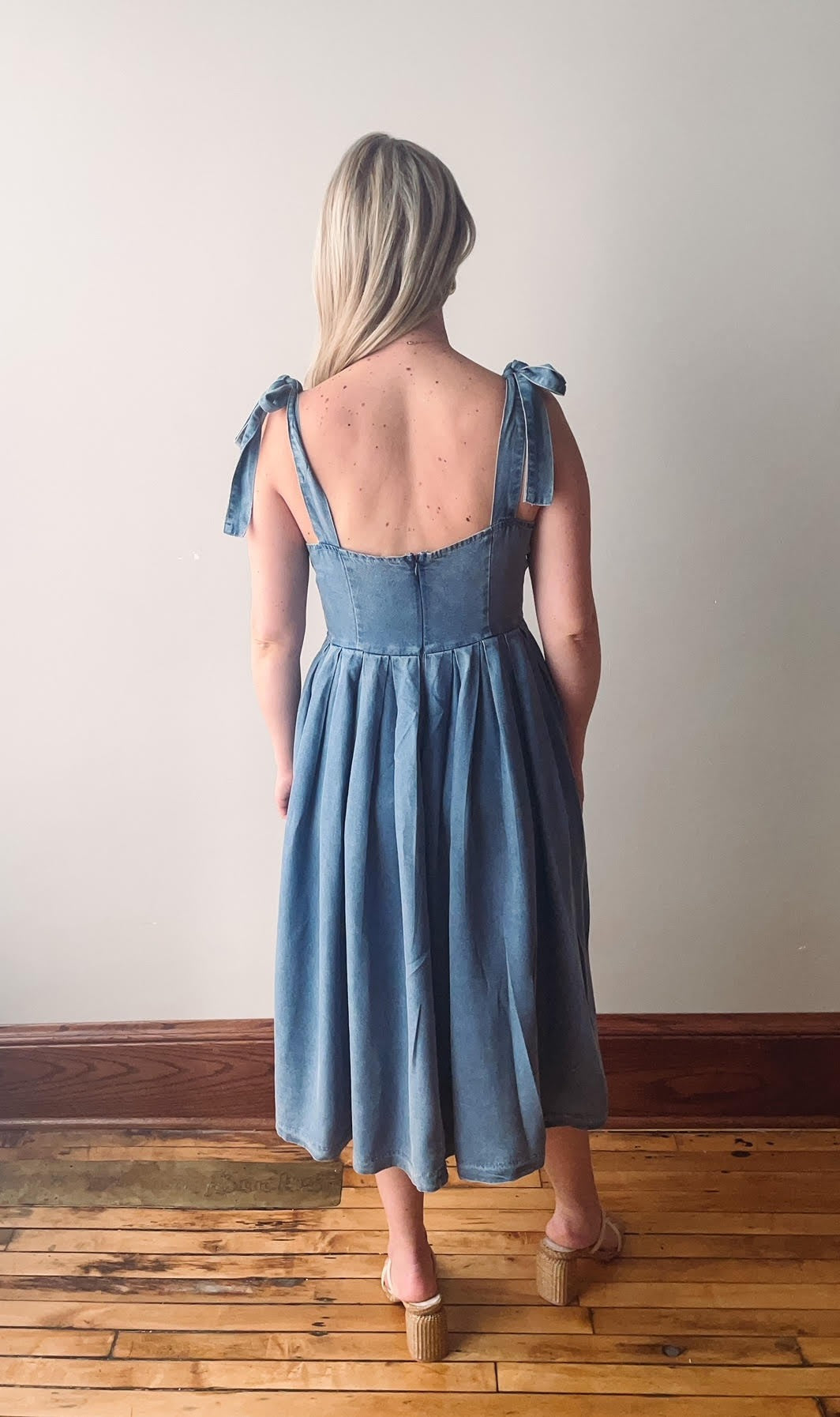 Jessa Pleated Denim Midi Dress