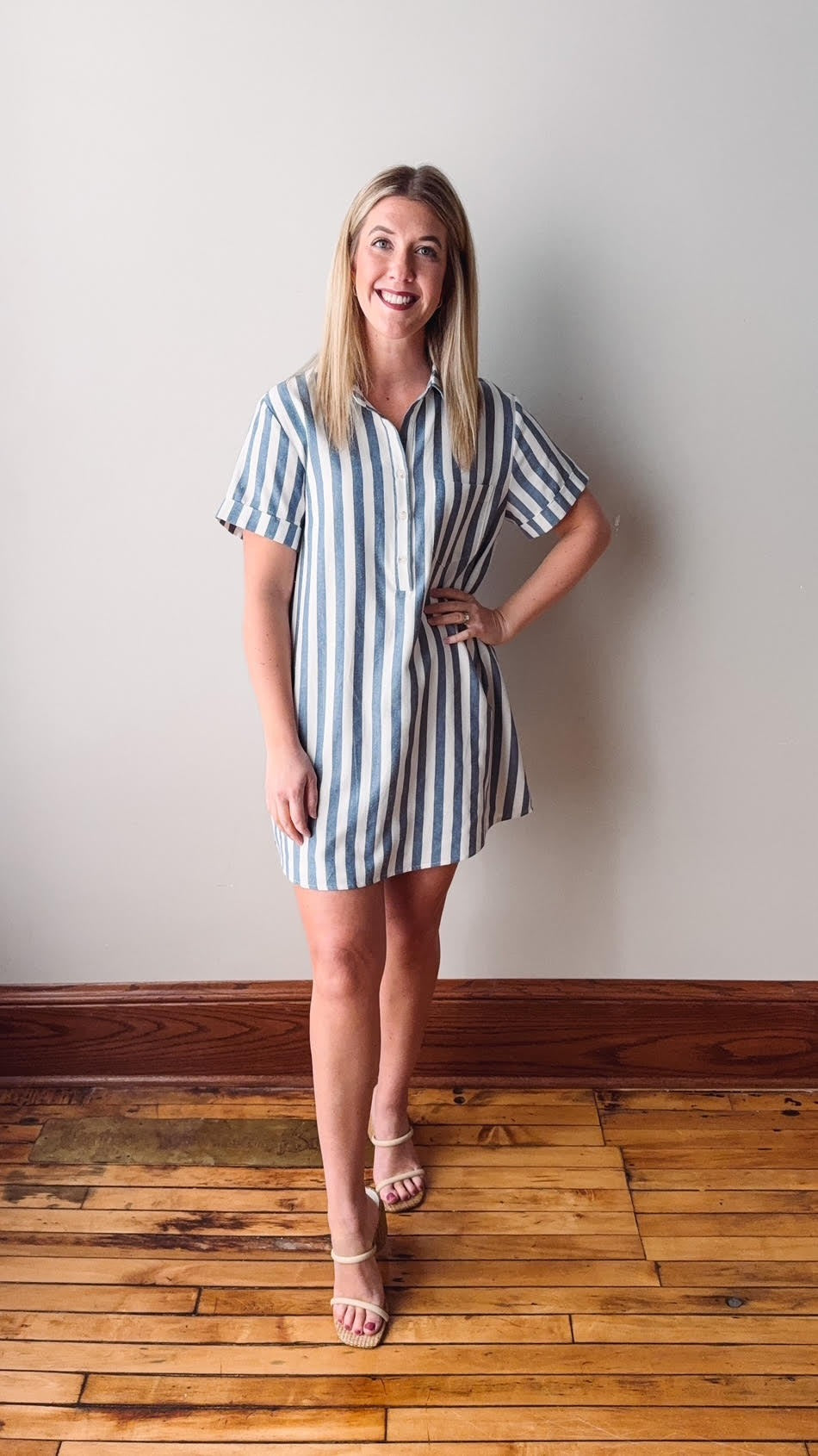 Kai Navy Striped Shirt Dress