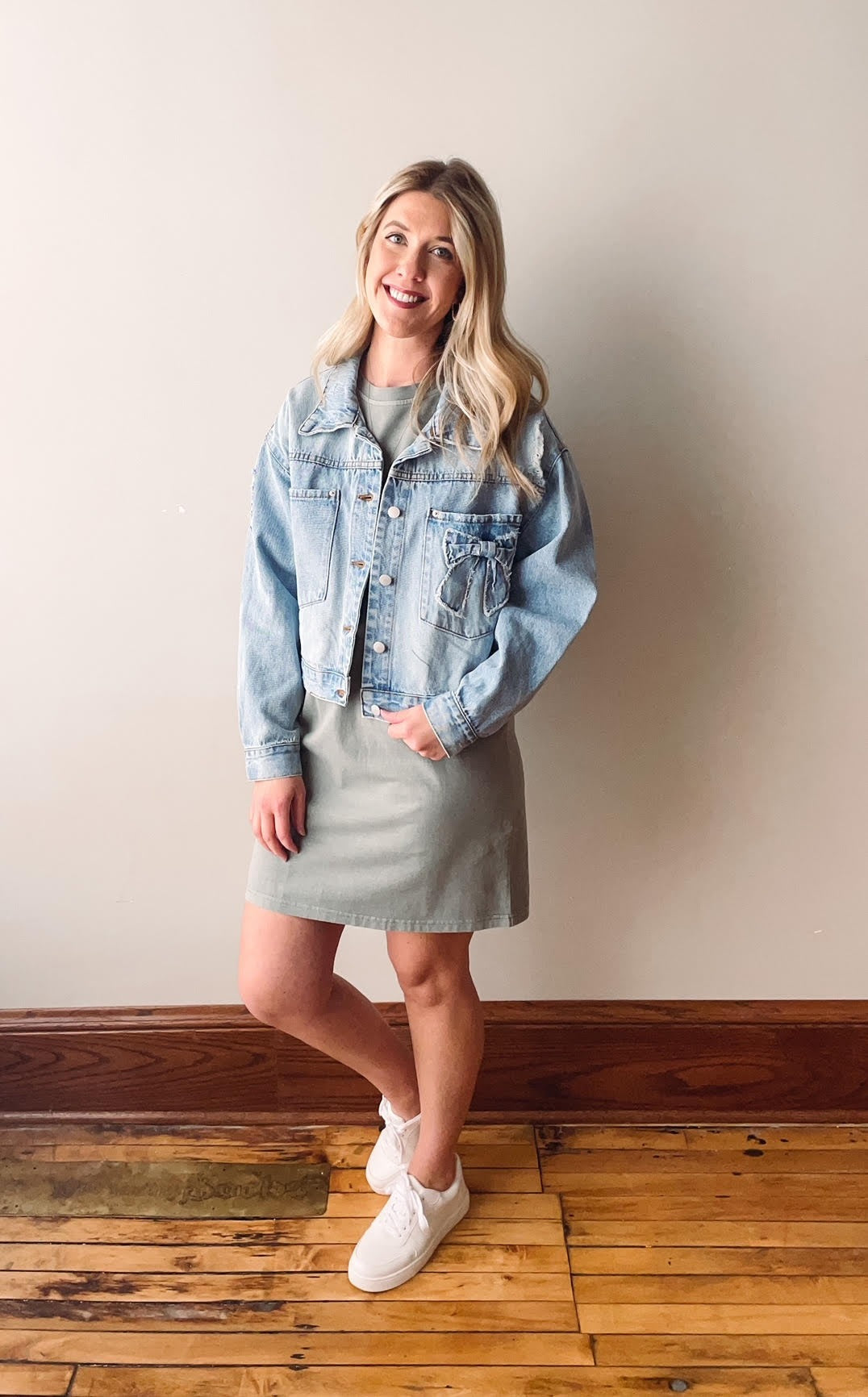 Denim Trucker Jacket with Bow Patch