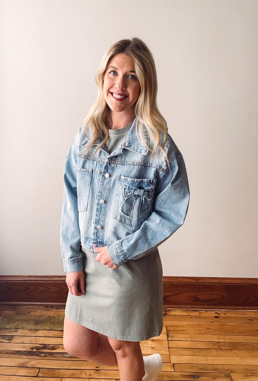 Denim Trucker Jacket with Bow Patch