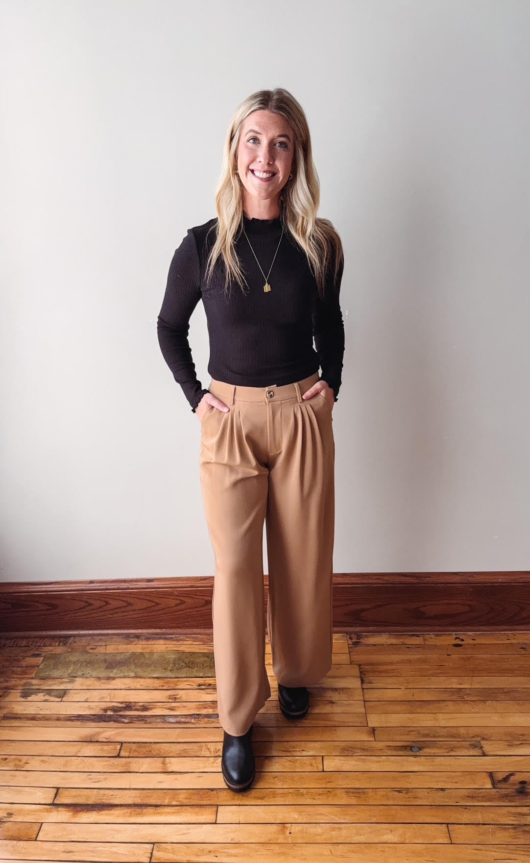 Black Mock Neck Ribbed Top