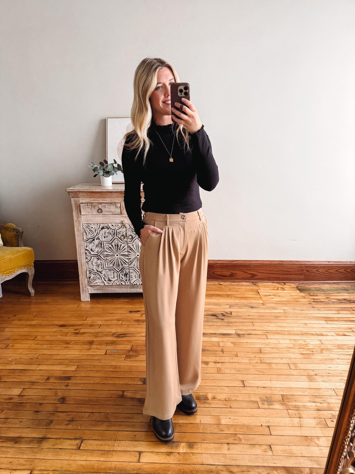 Black Mock Neck Ribbed Top