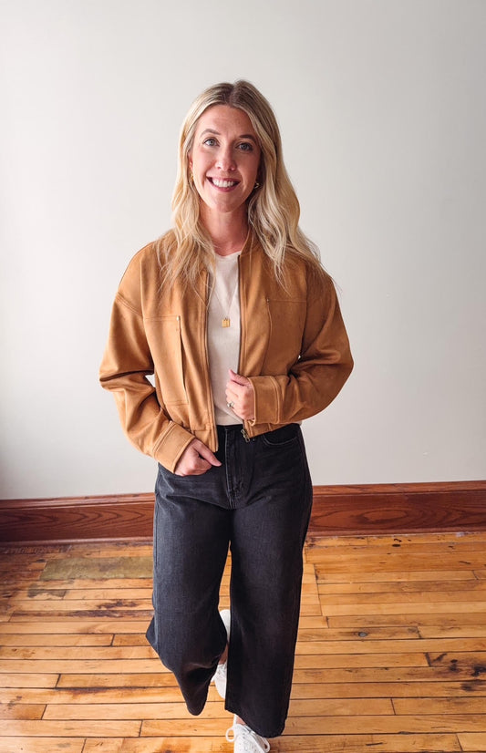 Latte Suede Bomber Jacket