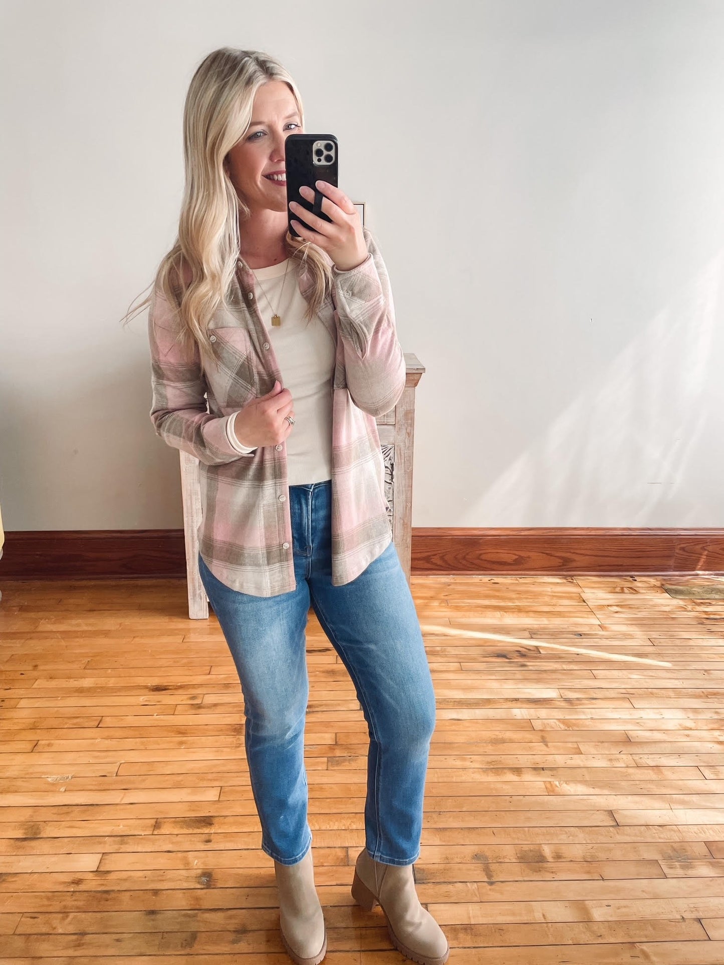 Luma Blush + Taupe Plaid Shacket