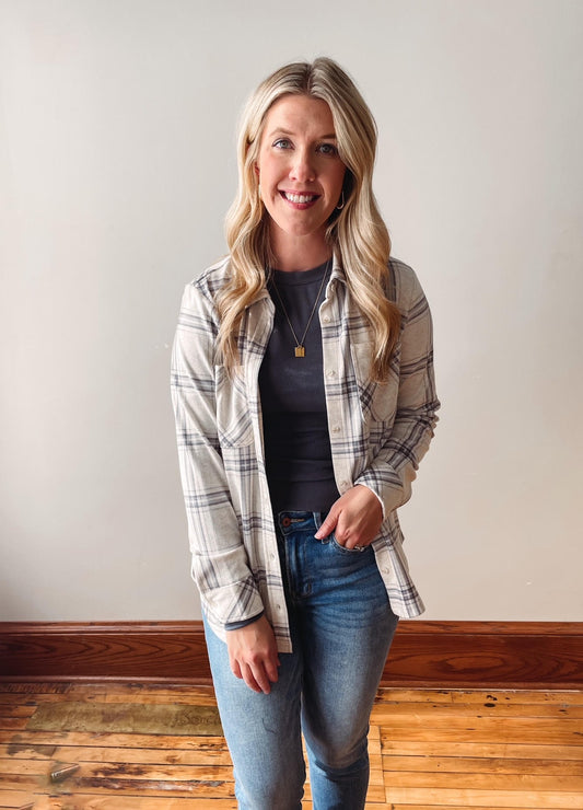 Luma Ivory + Navy Plaid Shacket