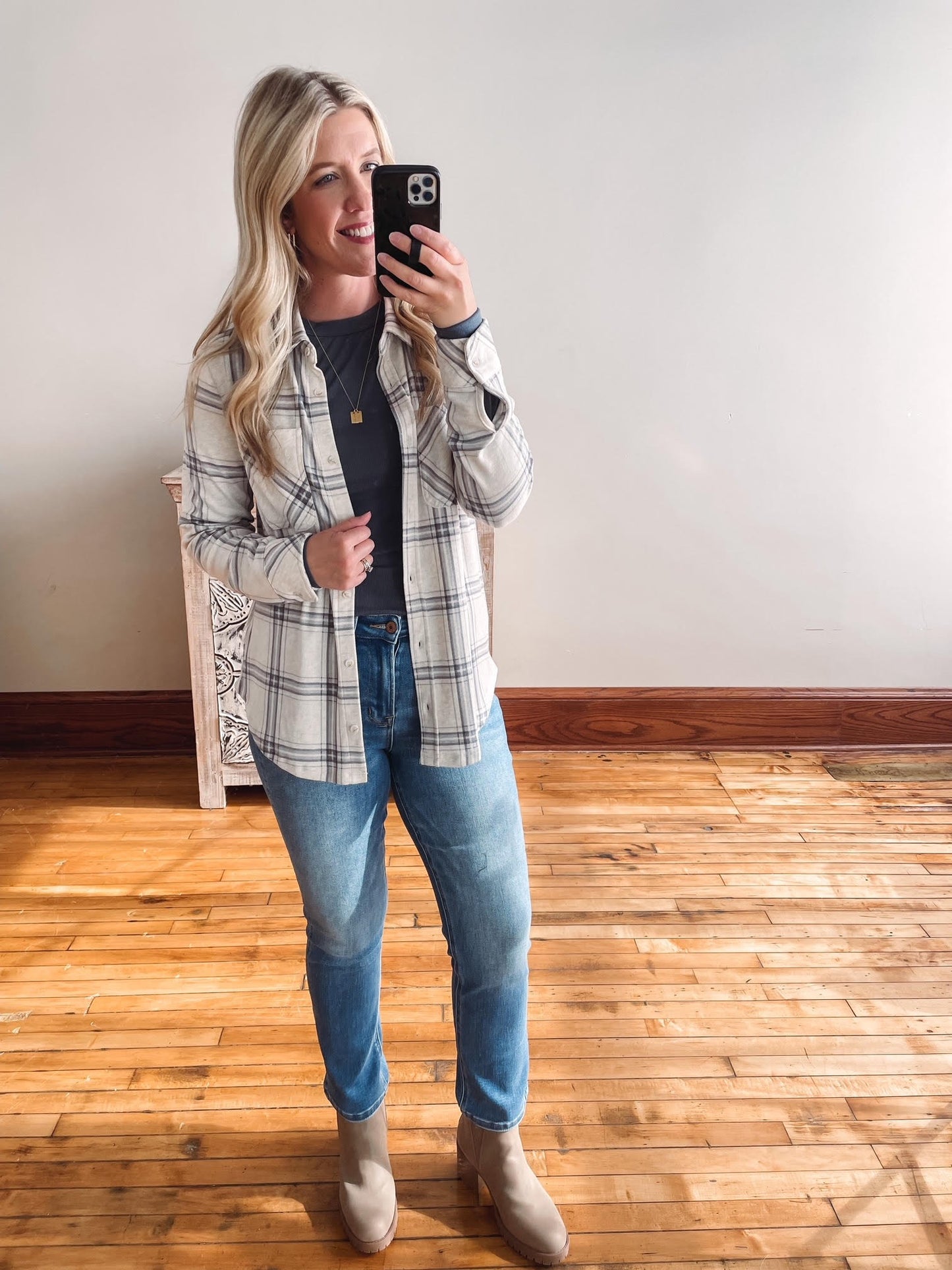 Luma Ivory + Navy Plaid Shacket