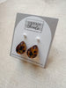 Teardrop-shaped tortoiseshell earrings on a 'Urban Threads' branded card.